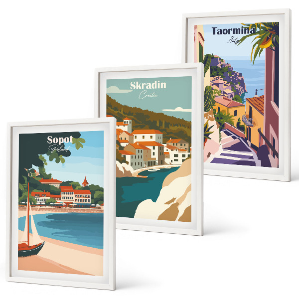 Set di quadri incorniciati Illustrazioni di città costiere