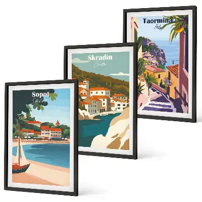 Set di quadri incorniciati con illustrazioni di città costiere