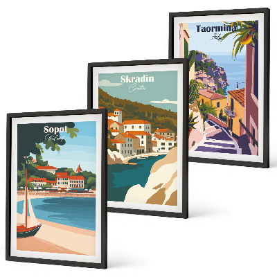 Set di quadri incorniciati Illustrazioni di città costiere