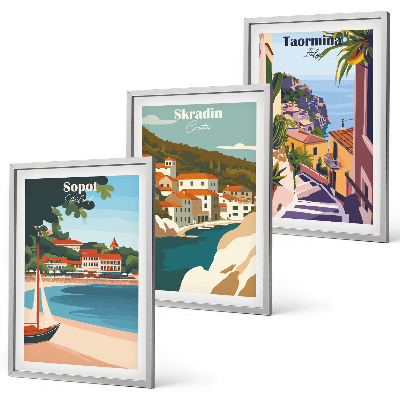 Set di quadri incorniciati Illustrazioni di città costiere