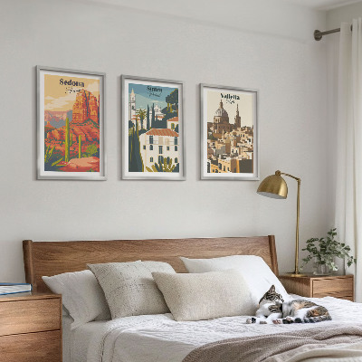Set di 3 quadri Viste Sedona Sintra Valletta retrò