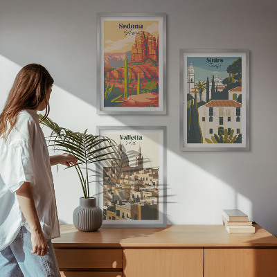 Set di 3 quadri Viste Sedona Sintra Valletta retrò