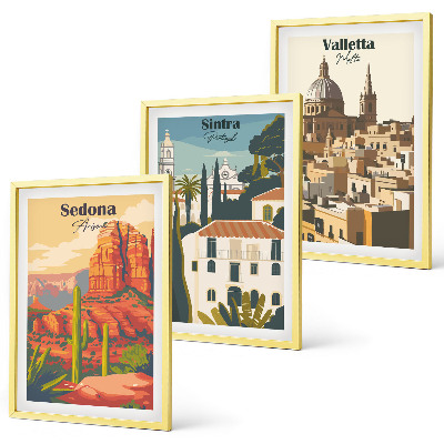Set di 3 quadri Viste Sedona Sintra Valletta retrò