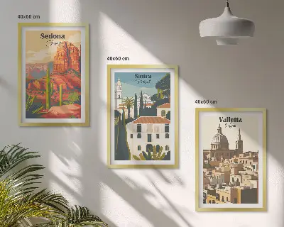 Set di 3 quadri viste retrò di Sedona, Sintra e Valletta