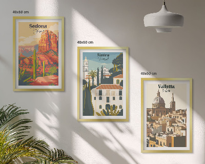 Set di 3 quadri Viste Sedona Sintra Valletta retrò