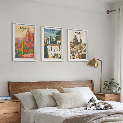 Set di 3 quadri Viste Sedona Sintra Valletta retrò