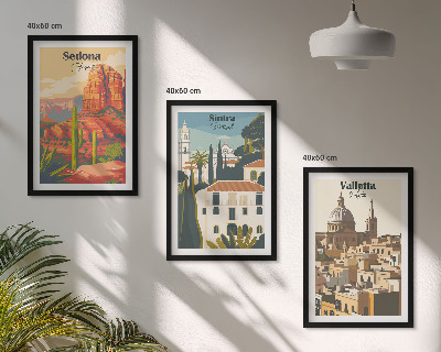 Set di 3 quadri Viste Sedona Sintra Valletta retrò