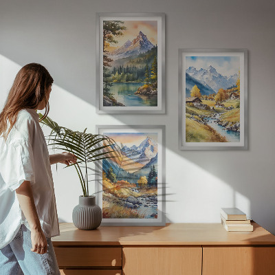 Set di quadri incorniciati Paesaggio montano con un fiume