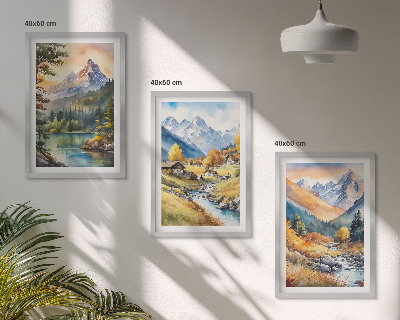 Set di quadri incorniciati Paesaggio montano con un fiume