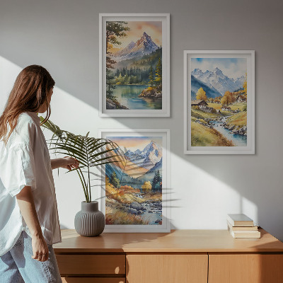 Set di quadri incorniciati Paesaggio montano con un fiume