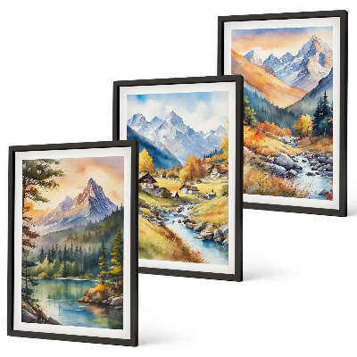 Set di quadri incorniciati Paesaggio montano con un fiume