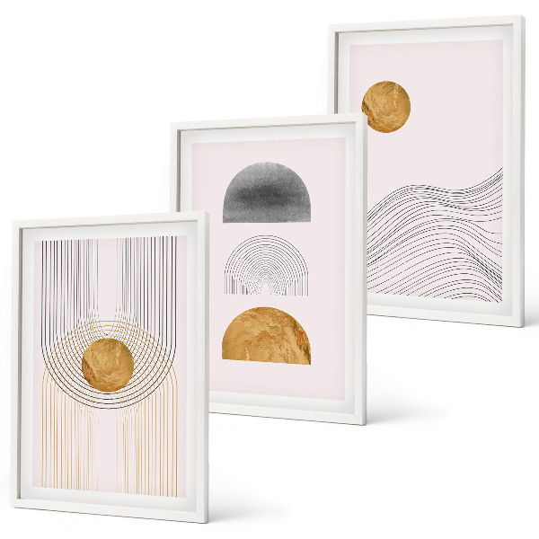 Set di 3 quadri Forme astratte beige e grigie