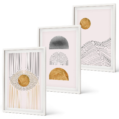 Set di 3 quadri Forme astratte beige e grigie