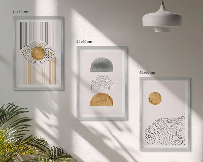 Set di 3 quadri Forme astratte beige e grigie
