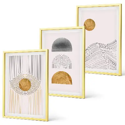 Set di 3 quadri con forme astratte beige e grigie
