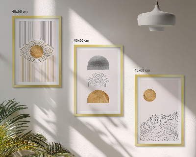 Set di 3 quadri Forme astratte beige e grigie