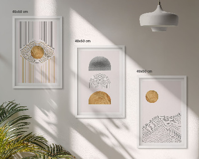 Set di 3 quadri Forme astratte beige e grigie