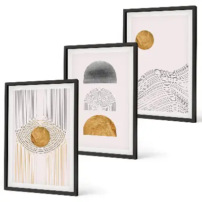Set di 3 quadri con forme astratte beige e grigie