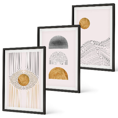 Set di 3 quadri Forme astratte beige e grigie
