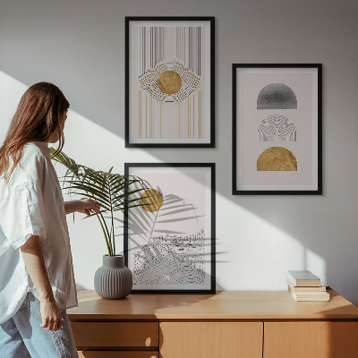Set di 3 quadri Forme astratte beige e grigie