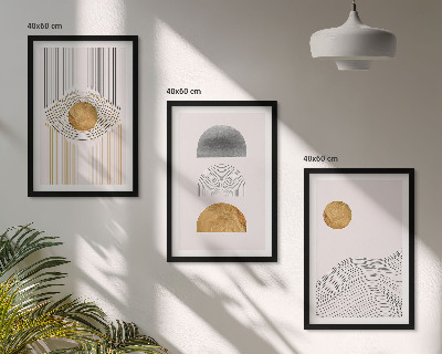 Set di 3 quadri Forme astratte beige e grigie