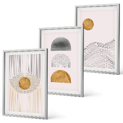 Set di 3 quadri Forme astratte beige e grigie