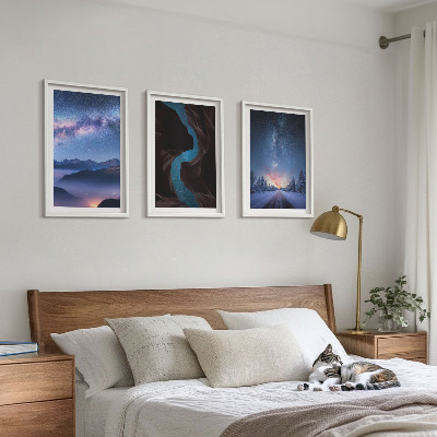 Composizione di quadri cielo notturno montagne paesaggio invernale