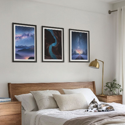 Composizione di quadri cielo notturno montagne paesaggio invernale