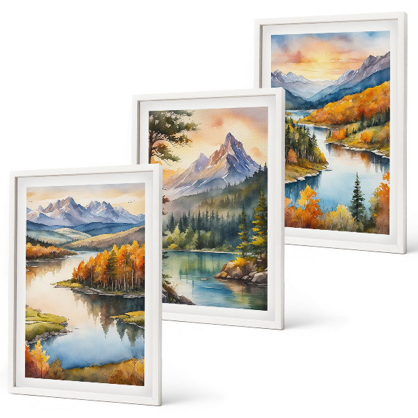 Set di quadri incorniciati Paesaggi montani con un fiume