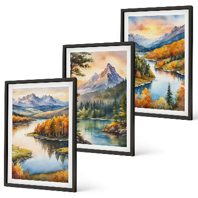 Set di quadri incorniciati Paesaggi montani con un fiume