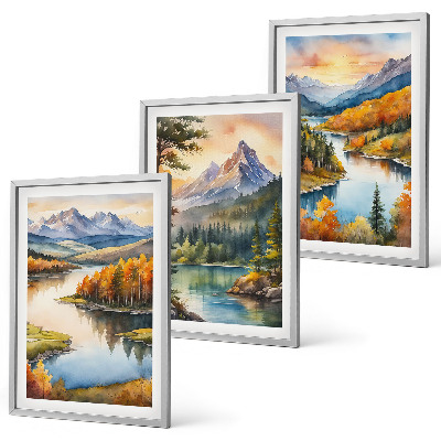 Set di quadri incorniciati Paesaggi montani con un fiume