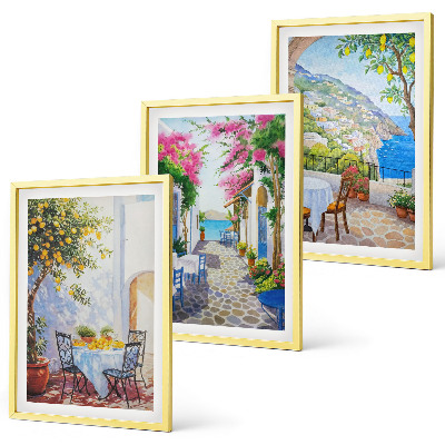 Set di 3 quadri Strade affascinanti, piante, mare