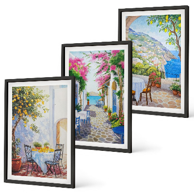 Set di 3 quadri Strade affascinanti, piante, mare