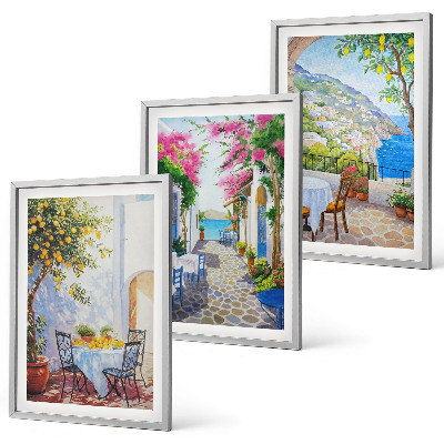 Set di 3 quadri Strade affascinanti, piante, mare
