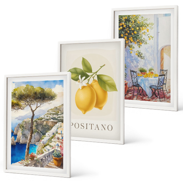 Composizione di quadri Vedute di Positano con limoni