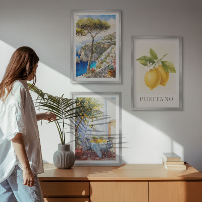 Composizione di quadri Vedute di Positano con limoni