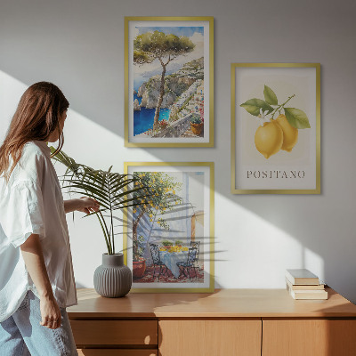Composizione di quadri Vedute di Positano con limoni