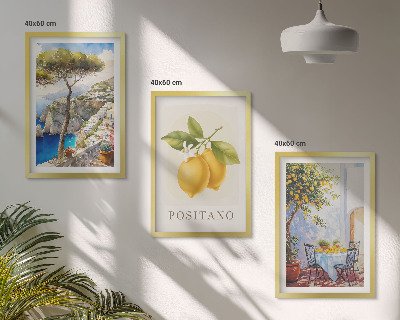 Composizione di quadri Vedute di Positano con limoni