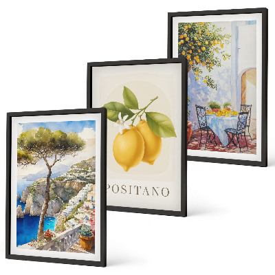 Composizione di quadri Vedute di Positano con limoni