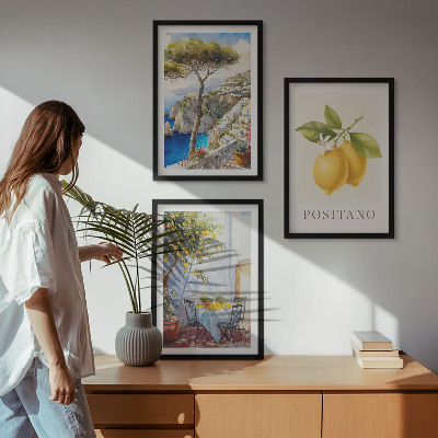 Composizione di quadri Vedute di Positano con limoni
