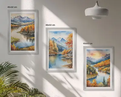 Set di quadri incorniciati con paesaggi montani autunnali