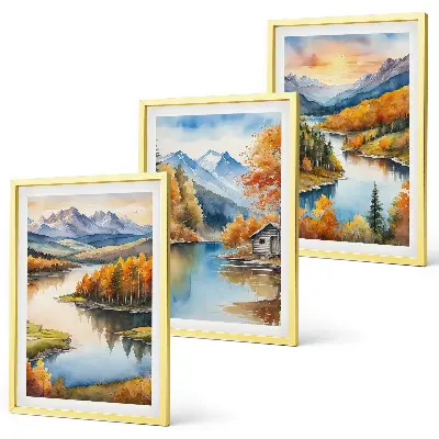 Set di quadri incorniciati con paesaggi montani autunnali