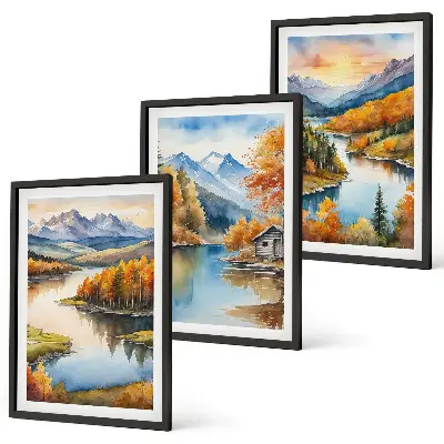 Set di quadri incorniciati con paesaggi montani autunnali