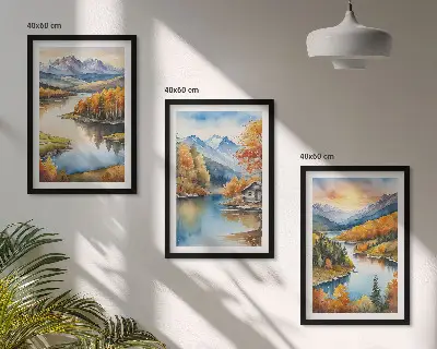 Set di quadri incorniciati con paesaggi montani autunnali