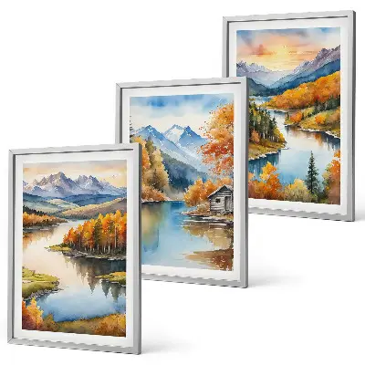 Set di quadri incorniciati con paesaggi montani autunnali
