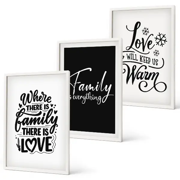 Set di 3 quadri con tema famiglia, amore, calore e casa