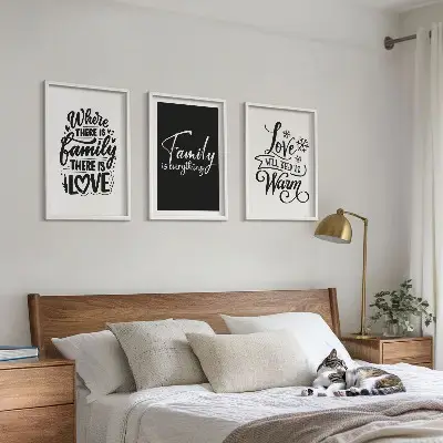 Set di 3 quadri con tema famiglia, amore, calore e casa