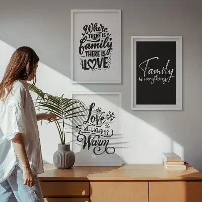 Set di 3 quadri con tema famiglia, amore, calore e casa