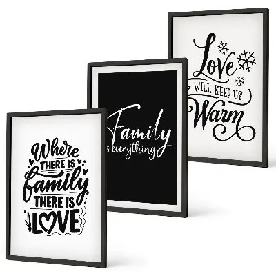 Set di 3 quadri con tema famiglia, amore, calore e casa