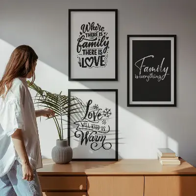 Set di 3 quadri con tema famiglia, amore, calore e casa